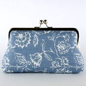 Bridesmaid Clutch, Wildflowers in Denim Blue Clutch, Silk Lining, Bridesmaid Gift, Wedding clutch, Denim collection