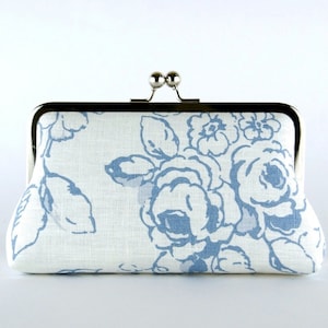 Wedding  Clutch, Roses in Denim Blue Clutch, Silk Lining, Bridesmaid Gift, Bridesmaid clutch, Denim collection