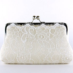 Champagne Silk Bridal Clutch: Chantilly Lace Wedding Clutch