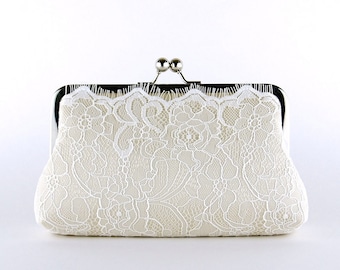 Champagner / Blush / Ivory Spitze Braut Clutch, Seiden Clutch, Brautjungfer Geschenk, Hochzeits clutch