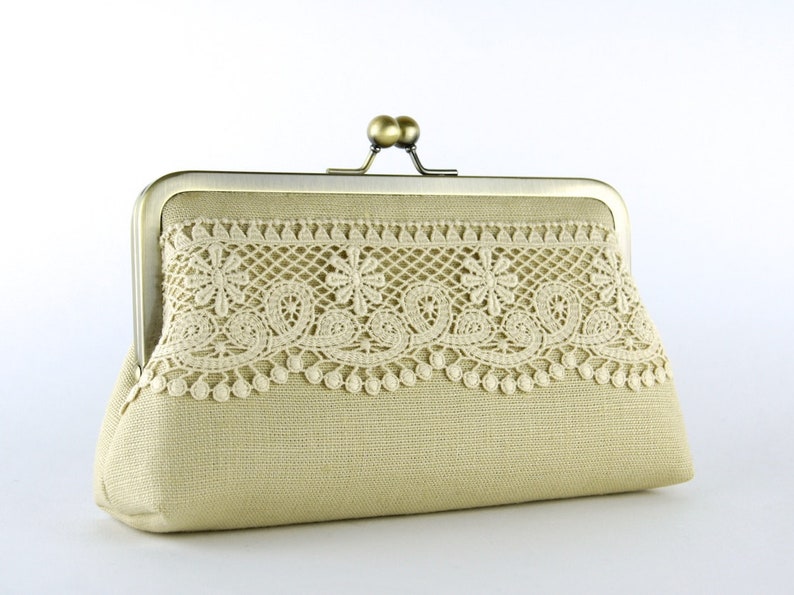 Linen Lace Clutch With Silk Lining, Bridesmaid Gift, Wedding Clutch Etsy