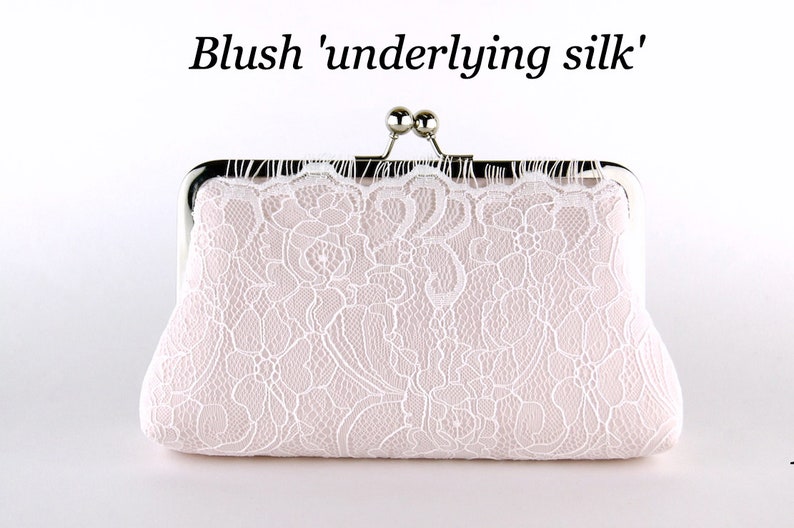 Champagne / Blush / Ivory Lace Bridal Clutch, Silk Clutch, Bridesmaid Gift, Wedding clutch image 9