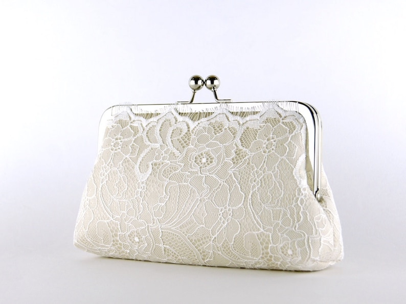 Champagne / Blush / Ivory Lace Bridal Clutch, Silk Clutch, Bridesmaid Gift, Wedding clutch image 2