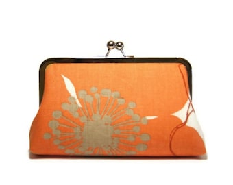 Bridesmaid Gift, Poppy Clutch  in Orange, Silk Lining, Bridesmaid Clutch, Wedding clutch