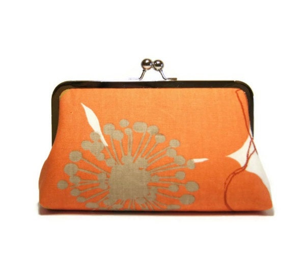 Bridesmaid Gift, Poppy Clutch in Orange, Silk Lining, Bridesmaid Clutch, Wedding clutch