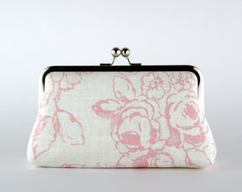 Roses in Blush Clutch with Silk Lining, Bridesmaid Gift, Wedding clutch