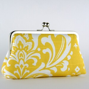 Bridesmaid Clutch, Baroque in Yellow Clutch, Silk Lining, Bridesmaid Gift, Wedding clutch, Grey and Yellow collection image 2