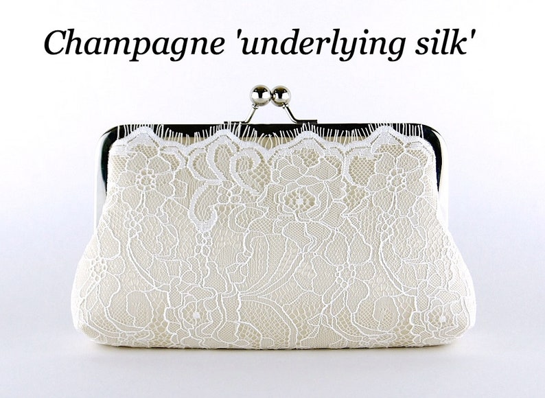 Champagne / Blush / Ivory Lace Bridal Clutch, Silk Clutch, Bridesmaid Gift, Wedding clutch image 8