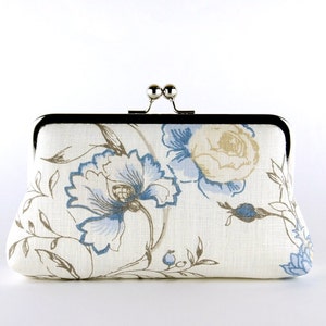 Bridesmaid Clutch, Flowers in Denim Blue Clutch, Silk Lining, Bridesmaid Gift, Wedding clutch, Denim collection