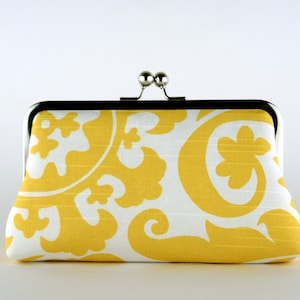 Bridesmaid Clutch, Millwheel in Yellow Clutch, Silk Lining, Bridesmaid Gift, Wedding clutch, Grey and Yellow collection