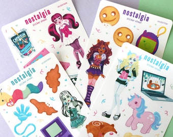 Nostalgia Sticker Sheet 4 Pack | 2000's Toys, Foods, Games, Dolls, Childhood Nostalgia