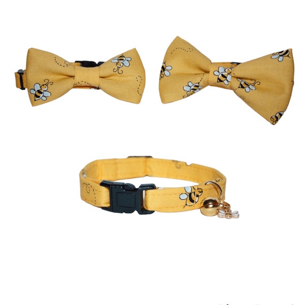 Bumble Bee Yellow Bow Tie Breakaway Collar Cat/Kitten/Rabbit WITH/WITHOUT Bow Tie - Cat Lover Gift - New Cat/Kitten Gift - Bee Bow Tie