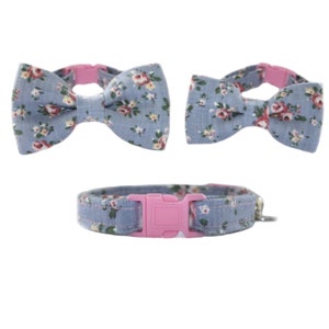 Spring Floral Shabby Chic Rose Vintage Bow Tie Breakaway Collar Cat/Kitten/Rabbit WITH/WITHOUT Bow Tie Cat Lover Gift - New Cat/Kitten Gift