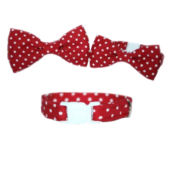 Shabby Chic, Vintage, Red Polka Dot Bow Tie Breakway Collar Cat/Kitten/Rabbit WITH/WITHOUT Bow Tie - Cat Lover Gift - New Cat/Kitten Gift