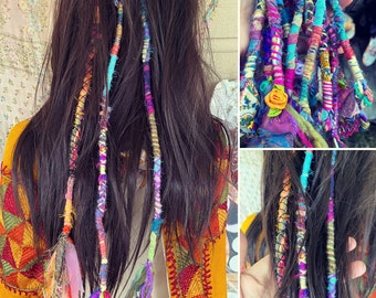 Bali-Babe Flower child hair-wraps tie in GYPSYDREADS clip in you choose length custom colourful rainbow boho hippie wild moon goddess