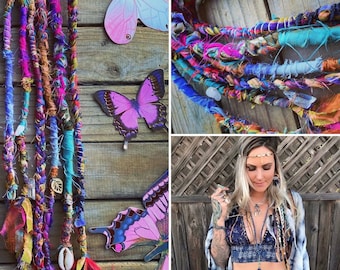 Rag-Rug GYPSYDREAD clip-in || bohemian hair || festival || goddess hair locs || hippie babe || crystals || silk || repurposed textiles