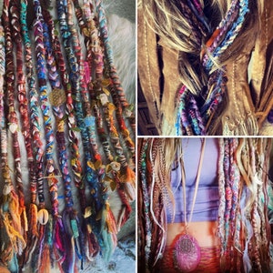 BOHEMIAN SPIRIT Thread-Dread ++ (one) 1 Boho-Dread Wrap Made-to-Order feathers leather beads Extension HairWrap Extension Clip-in Dreads