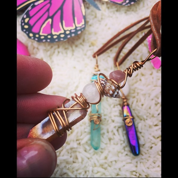 Wandering Spirit Aura quartz necklace || boho || Free spirit jewellery || lovely unique || leather cord