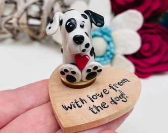 Dog lover gift, dog keepsake, dog with heart, dog breeds, miniature dog figurines, polymer clay animals.