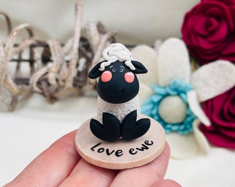 Sheep gifts, sheep figurine, sheep ornament, keepsake gift, love ewe, polymer clay animal, small gift ideas, thinking of you.