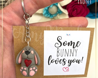 Valentines Day Keyring, Some bunny loves you, bunny gift, cute animal gift, keyring gift peg doll animal