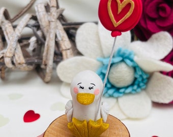 Valentines duck, duck gift, polymer clay duck, handmade polymer clay figure, duck figurine