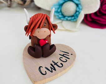 Highland Cow, highland cow gift, polymer clay highland cow, handmade polymer clay figure, highland cow figurine