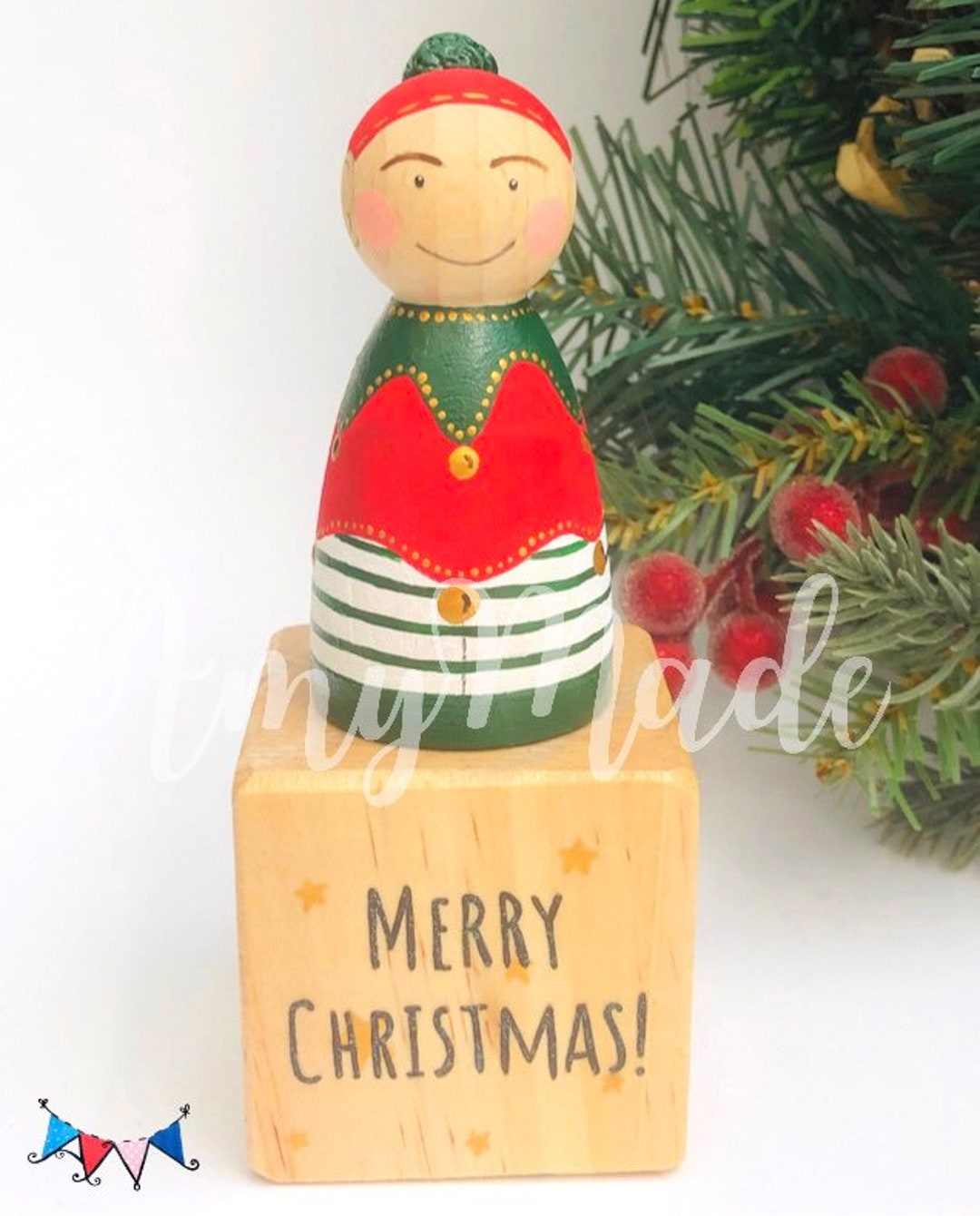 Hand Painted Christmas Elf Peg Doll, Holiday Decoration - Etsy UK