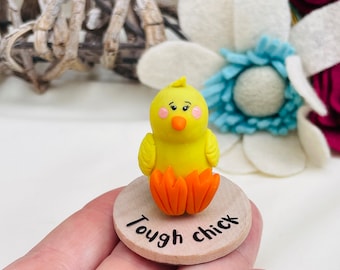 Chick gifts, chick figurine, chick ornament, tough chick, keepsake gift, polymer clay animal, small gift ideas, thinking of you.