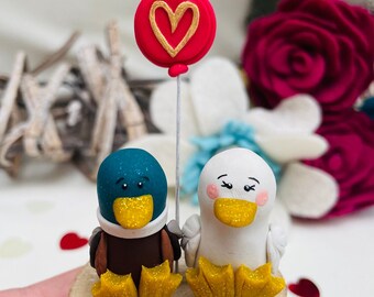 Valentine’s ducks, anniversary gift,polymer clay duck, handmade polymer clay figure, duck figurine