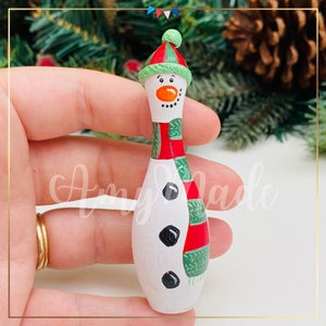 Hand Painted Christmas Snowman Peg Doll Decoration
