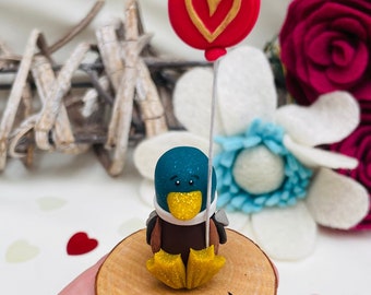 Valentines duck, duck gift, polymer clay duck, handmade polymer clay figure, mallard duck, duck figurine