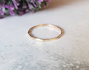 9ct gold stacking ring, 9ct gold ring, hammered stacking ring, gold hammered ring, solid gold ring, thin stackable ring, gold dainty ring,