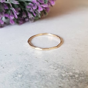 9ct gold stacking ring, 9ct gold ring, hammered stacking ring, gold hammered ring, solid gold ring, thin stackable ring, gold dainty ring, image 1