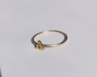 9ct solid gold initial stacking ring, personalised gold ring, 9 carat gold alphabet ring