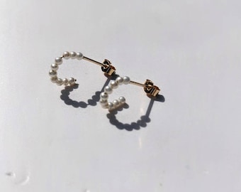 Tiny freshwater pearl hoops, 9ct gold hoops, tiny gold hoops, 9ct gold pearl earrings