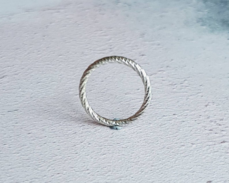 silver twist ring, chunky silver ring, 2mm wedding band, sterling silver faceted ring, twisted ring, unisex, unique, minimalist jewelry image 2