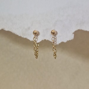 Solid 9ct gold chain earrings, ball chain studs, gold chain earrings, gold chain studs, gold dot studs, dot chain studs