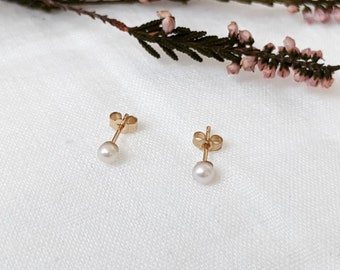 Tiny freshwater pearl earring studs, 9ct gold pearl earrings, minimal pearl studs, pearl wedding jewellery