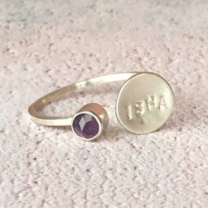 February birthstone ring, silver disc ring, silver amethyst ring, adjustable disc ring, adjustable silver ring, amethyst birthstone ring image 1