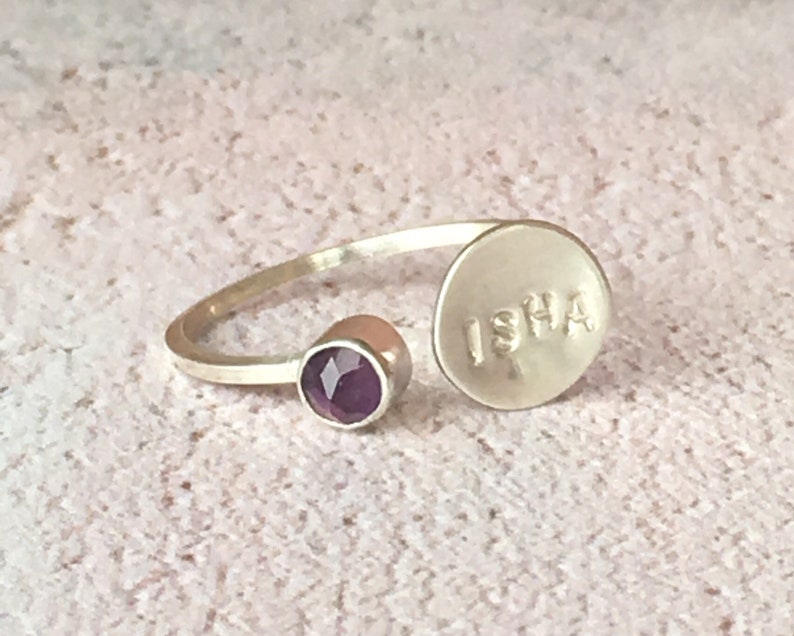 February birthstone ring, silver disc ring, silver amethyst ring, adjustable disc ring, adjustable silver ring, amethyst birthstone ring image 1