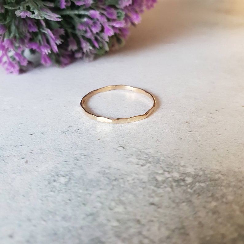 9ct gold stacking ring, 9ct gold ring, hammered stacking ring, gold hammered ring, solid gold ring, thin stackable ring, gold dainty ring, image 1