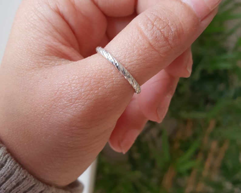 silver twist ring, chunky silver ring, 2mm wedding band, sterling silver faceted ring, twisted ring, unisex, unique, minimalist jewelry image 6