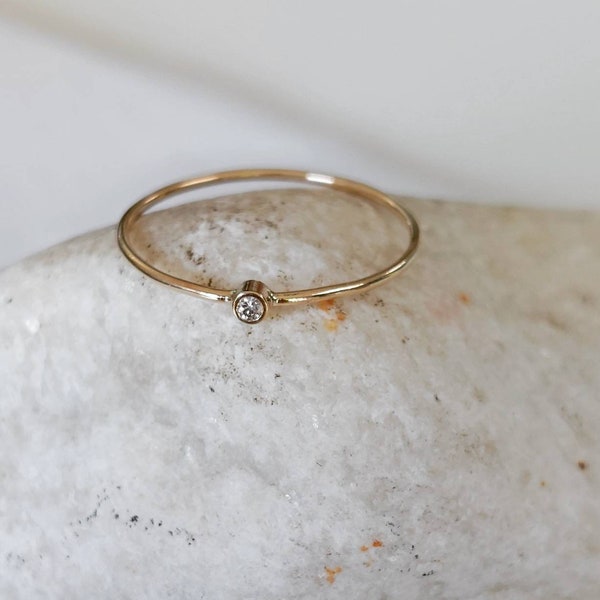 Tiny diamond ring, diamond stacking ring, gold diamond ring, thin diamond ring, April birthstone ring, real diamond ring, teeny diamond ring