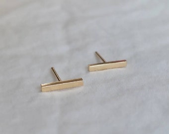 9ct solid gold bar studs, recycled gold bar earrings, square bar studs
