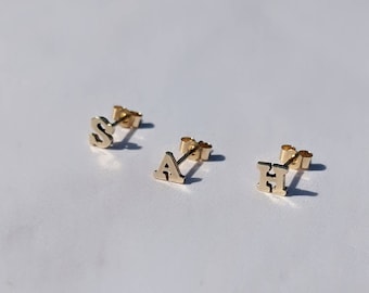 9ct gold initial studs, gold initial earrings, solid gold personalised earrings, 9k gold studs, custom earrings, minimalist alphabet studs