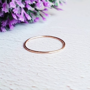 9 carat rose gold stacking ring, 0.8mm solid gold ring, minimalistic jewelry for her, real gold gift for wife, skinny gold ring, thin ring image 1