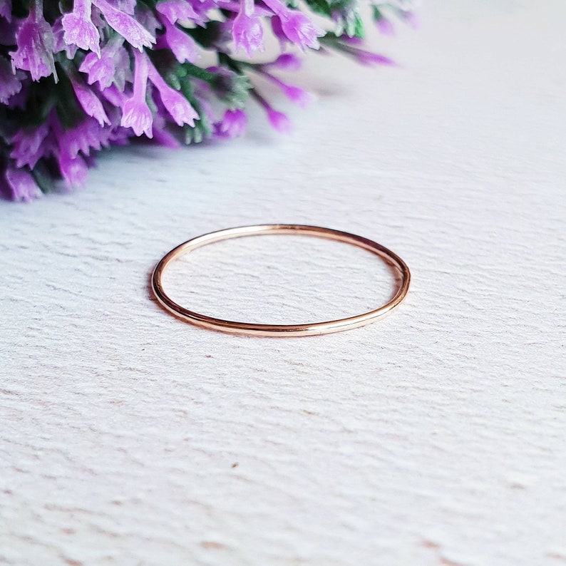 9 carat rose gold stacking ring, 0.8mm solid gold ring, minimalistic jewelry for her, real gold gift for wife, skinny gold ring, thin ring image 1