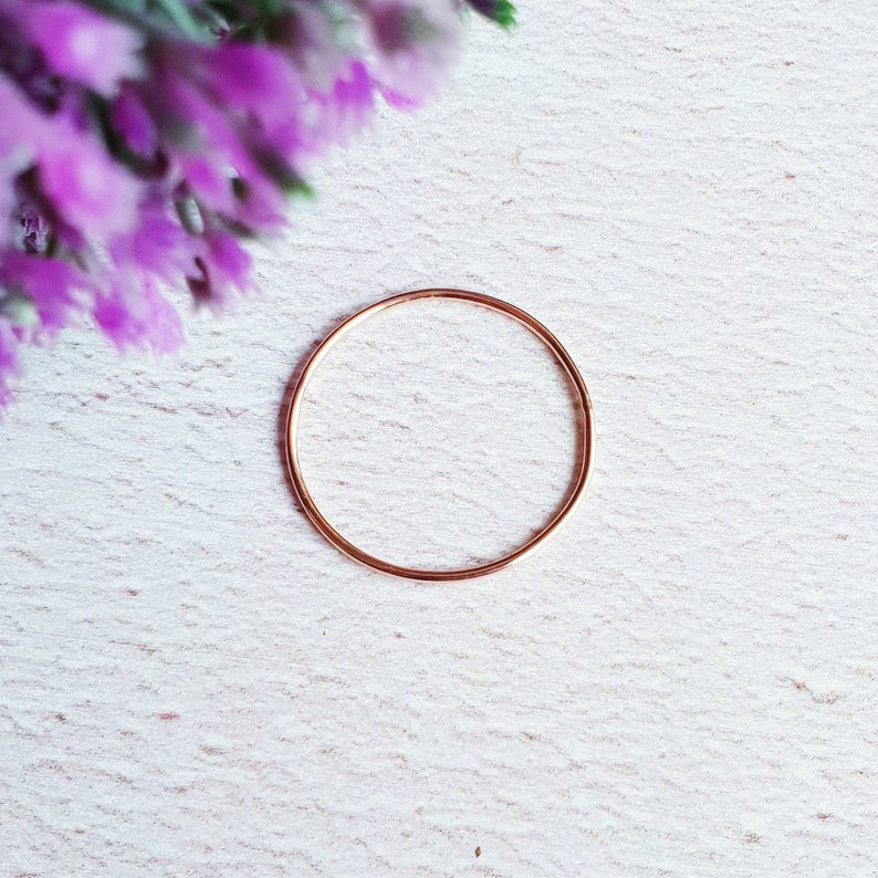 9 carat rose gold stacking ring, 0.8mm solid gold ring, minimalistic jewelry for her, real gold gift for wife, skinny gold ring, thin ring image 3