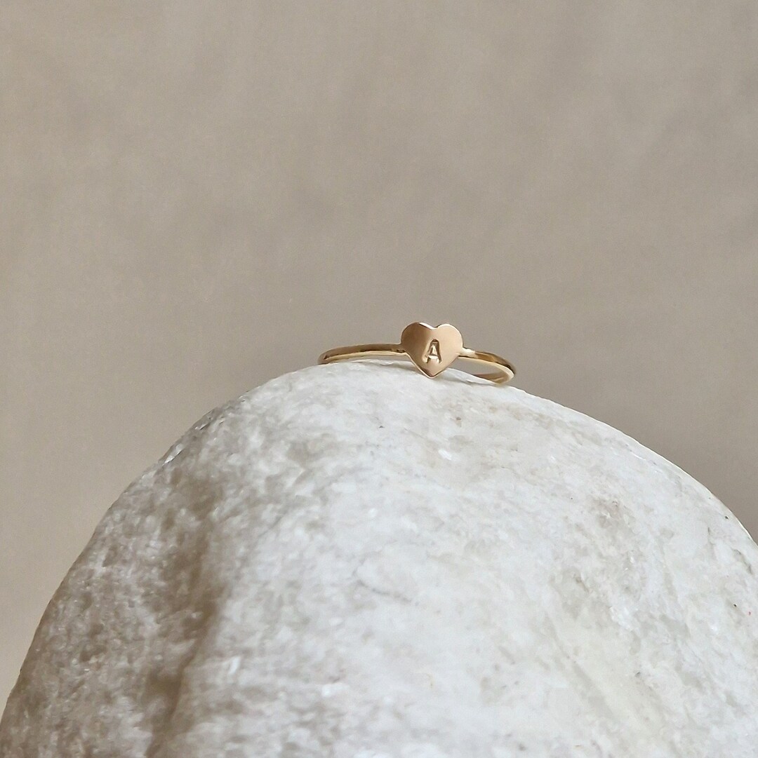 9ct Gold Heart Ring, Solid Gold Personalised Ring, Love Ring, Stackable ...